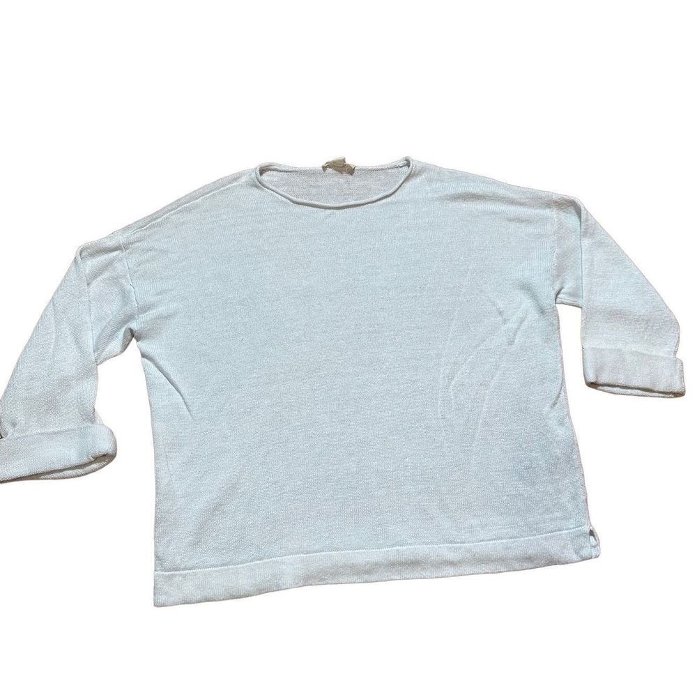 Eileen Fisher light sky blue 100% organic linen sweater sz Small petite